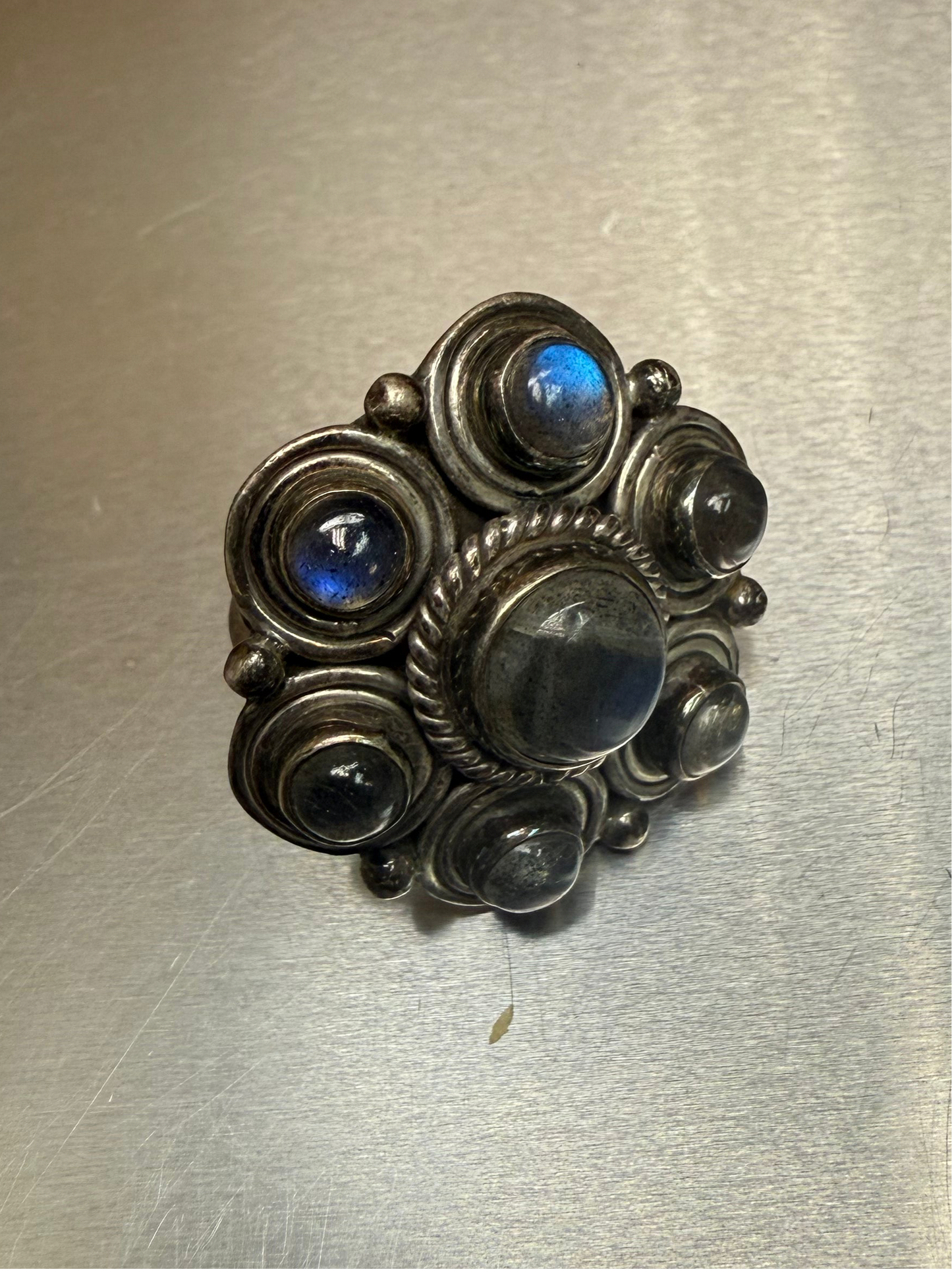 RAINBOW MOONSTONE STATEMENT RING IN STERLING SILVER Wedding