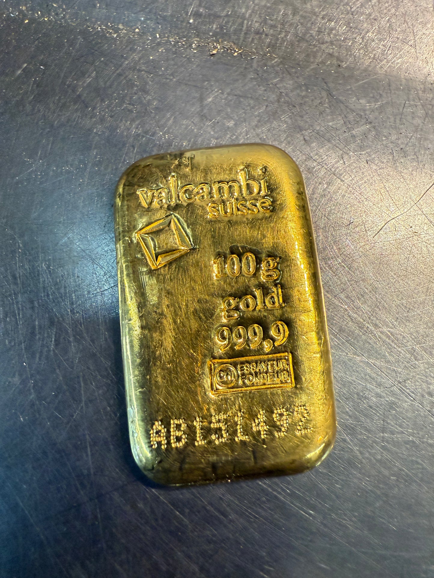 Valcambi 100 Gram .9999 Gold Bar (3.215 troy Oz)